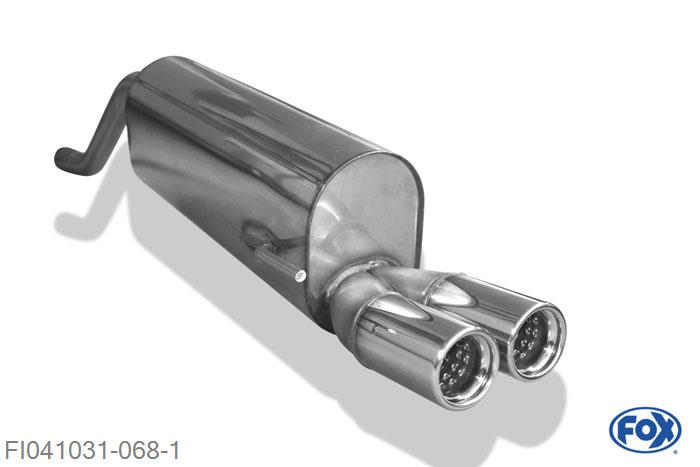 FI041031-068, Fiat Grande Punto 199 - Diesel 1.3l D 55/66kW 1.9l D 88/96kW, Einddemper met eindstuk 2x76mm  Type 13 45mm Buisdiameter Geheel RVS, Absortie demper, mooie diepe sound, Met E-keur