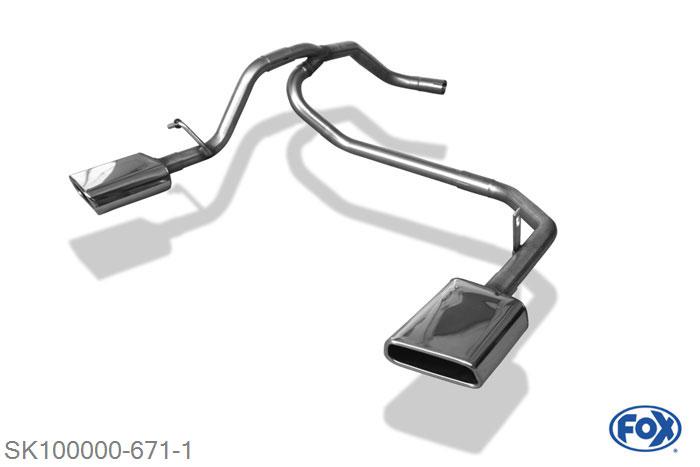 SK100000-671, Seat Mii/ Skoda Citigo/ VW UP 1.0l 44/55kW, Endrohrsystem rechts/links passend of originele Einddemper - 145x65mm  Type 59 rechts/links 55mm Buisdiameter Geheel RVS, ABE