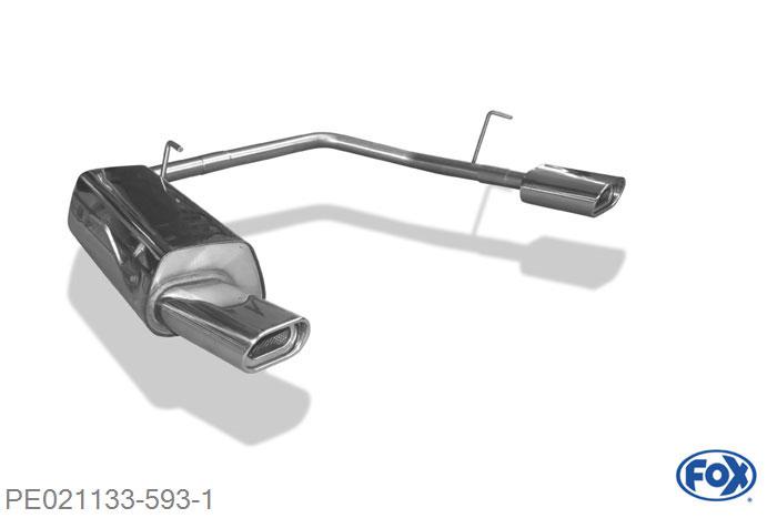 PE021133-593, Peugeot 206 S16/ S16 Cabrio 2.0l 16V 99/100kW, Einddemper met uitgang rechts/links - 135x80mm  Type 53 rechts/links 55mm Buisdiameter Geheel RVS, Absortie demper, mooie diepe sound, Teilegutachten (eintragungspflichtig)