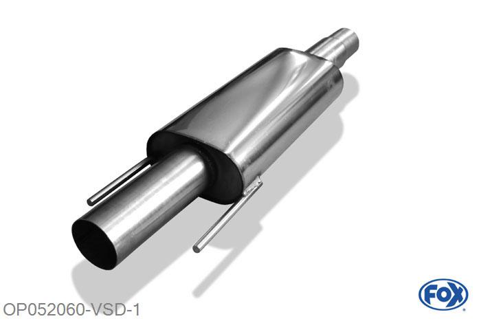 OP052060-VSD, Opel Vectra C OPC Caravan 2.8l 206kW, Voordemper 76/ 2x63,5mm Buisdiameter Geheel RVS, Absortie demper, mooie diepe sound, Met E-keur