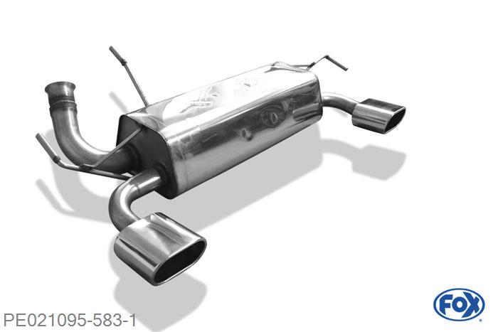 PE021095-583, Peugeot 206 RC 2.0l 130kW, Einddemper met uitgang rechts/links - 135x80mm  Type 52 rechts/links 63,5mm Buisdiameter Geheel RVS, Absortie demper, mooie diepe sound, Teilegutachten (eintragungspflichtig)