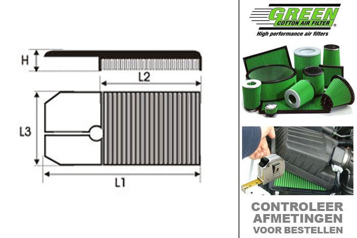 GRP950318, Green vervangingsluchtfilter paneel, Seat, Arosa, 1.4 i 16V, 100 pk, 1999-