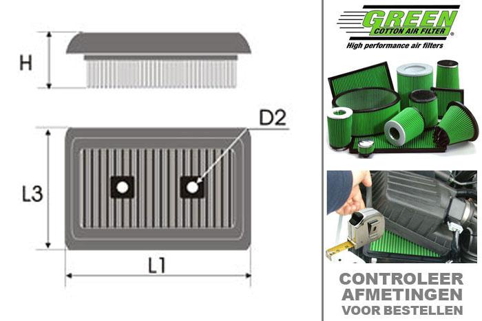 GRP960159, Green vervangingsluchtfilter paneel, Skoda, Octavia II, 1.6  FSI, 115 pk, 2004-