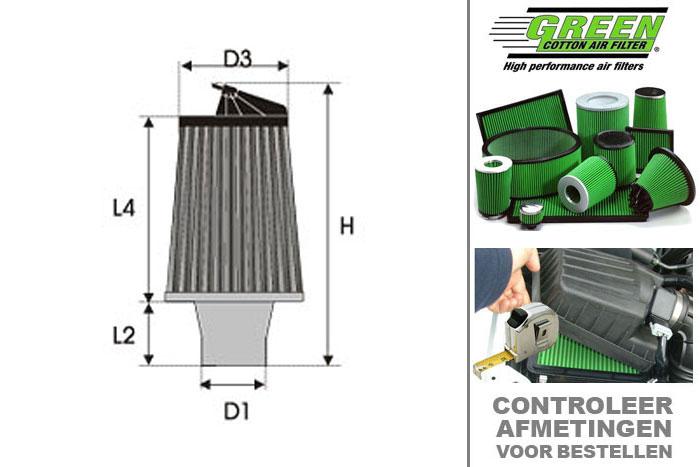 GRG491604, Green vervangingsluchtfilter, Honda, S2000, 2.0 i 16V VTEC, 240 pk, 2000-