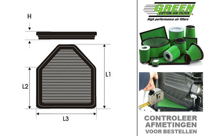 GRP960513, Green vervangingsluchtfilter paneel, Jeep, Wrangler, 2.8 CRD, 177 pk, 2007-