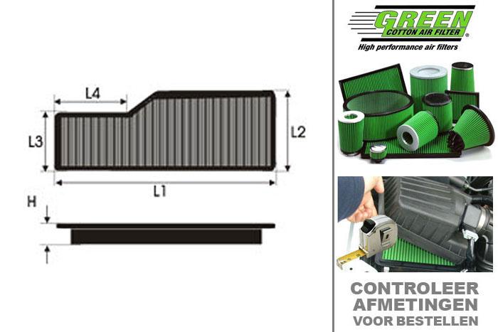 GRP965006, Green vervangingsluchtfilter paneel, Porsche, 996, 3.4 CARRERA  4, 301 pk, 1997-2001