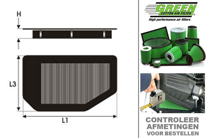 GRP960503, Green vervangingsluchtfilter paneel, Porsche, 993, 3.6 i TURBO, 408 pk, 1995-1997