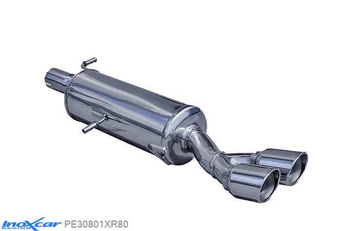 IX PE30801XR80, Peugeot 308 1.6 THP GTI (200PK), 2011-2013, Diameter 65mm, Inoxcar Rear silencer 2X80mm X-RACE Stainless steel, With E.E.C. homologation