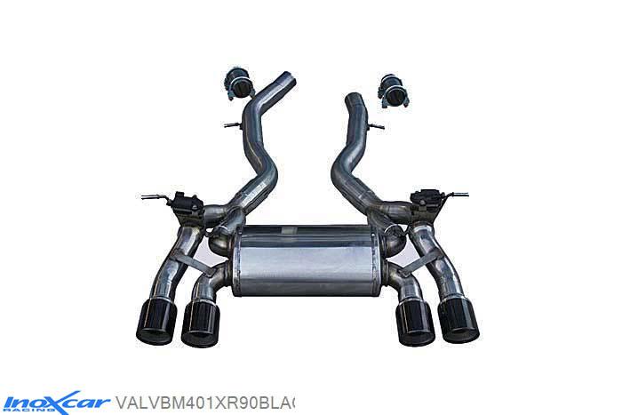 IX VALVBM401XR90BLACK, BMW M4 (F82/F83) M4 Coupe 3.0 (431PK) 2013-, Inoxcar Rear silencer 2X90 X-RACE Black Edition Left and Right + Valvola con montaggio motorini Stainless steel, With E.E.C. homologation