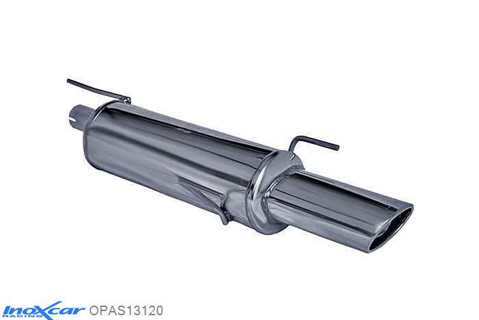 IX OPAS13120, Opel Astra F 1.8 16V (115PK) , 3 Ophangpunten,, Inoxcar Rear silencer 1X120X80mm Stainless steel, With E.E.C. homologation
