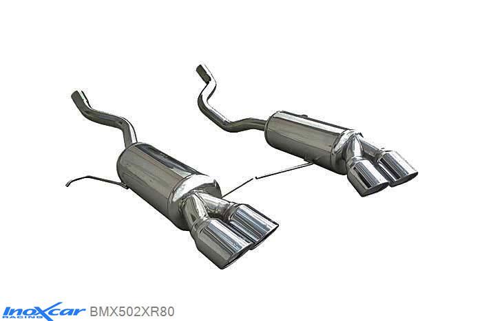 IX BMX502XR80, BMW X5 (E53) 3.0D (218PK) 2001- Diameter 50mm, Inoxcar Rear silencer 2X80mm X-RACE Left and Right Stainless steel, With E.E.C. homologation