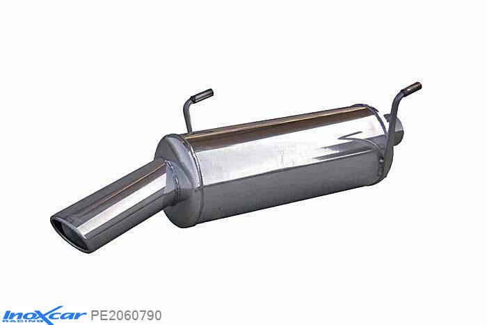 IX PE2060790, Peugeot 206 2.0 16V GTI (136PK) 1999-2004, Inoxcar Rear silencer 1X90X70mm Stainless steel, With E.E.C. homologation