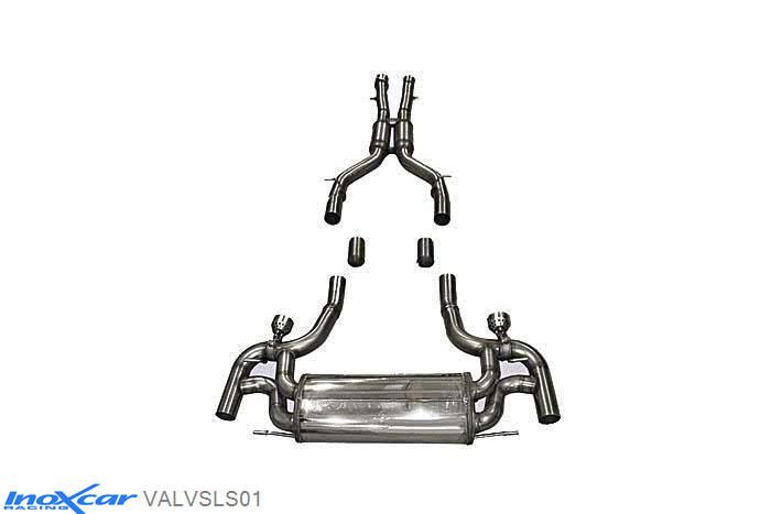 IX VALVSLS01, Mercedes AMG SLS (C197 / R197) C197 SLS AMG 6.3 V8, (571PK) 2010-, Inoxcar Central pipe with silencer + Rear silencer + Valves with ECU kit  + radiocomand Stainless steel, Without E.E.C. homologation