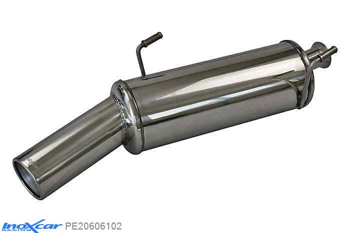 IX PE20606102, Peugeot 206 1.6 16V XS (110PK) 2001-2006, Inoxcar Rear silencer 1X102mm Stainless steel, With E.E.C. homologation
