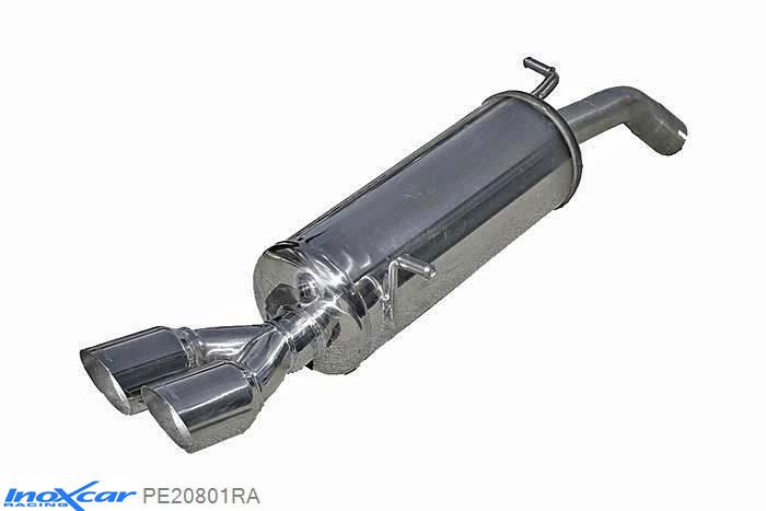 IX PE20801RA, Peugeot 208 1.6 16V TURBO GTI (200PK) 2013-, Inoxcar Rear silencer 2X80mm RACING Stainless steel, With E.E.C. homologation