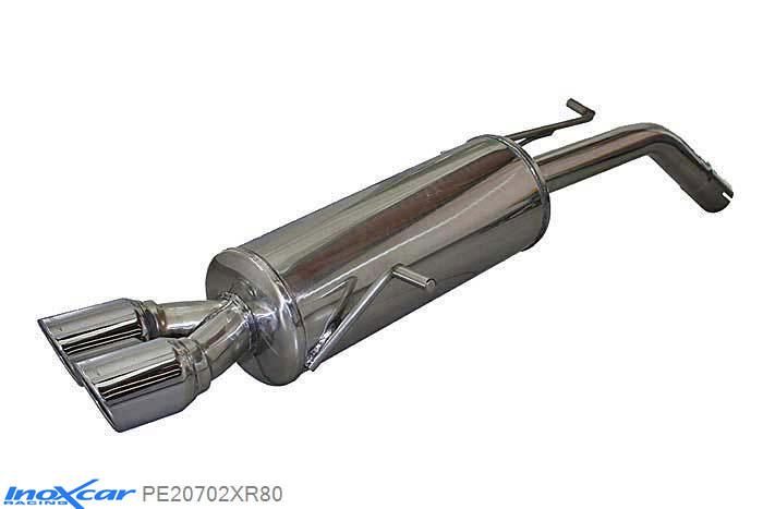 IX PE20702XR80, Peugeot 207 1.6 16V GTI (175PK) 2007- Diameter 55mm, Inoxcar Rear silencer 2X80mm X-RACE Stainless steel, With E.E.C. homologation