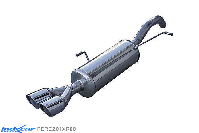 IX PERCZ01XR80, Peugeot RCZ (4J) 1.6 THP (156PK) 2010-, Inoxcar Rear silencer 2X80mm X-RACE Stainless steel, With E.E.C. homologation
