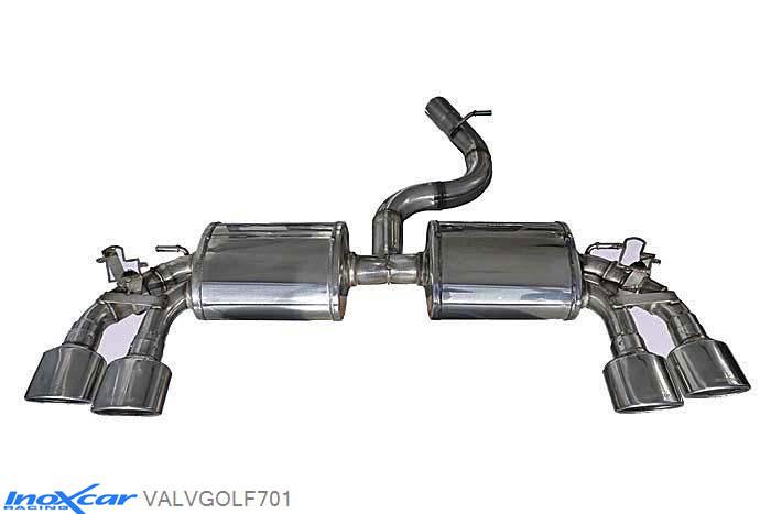 IX VALVGOLF701, VW Golf VII 2.0 R TSI (300PK) 2014-, Inoxcar Rear silencer 2X120X80mm Left and Right + Valves with assembly with original electric engines Stainless steel, Without E.E.C. homologation