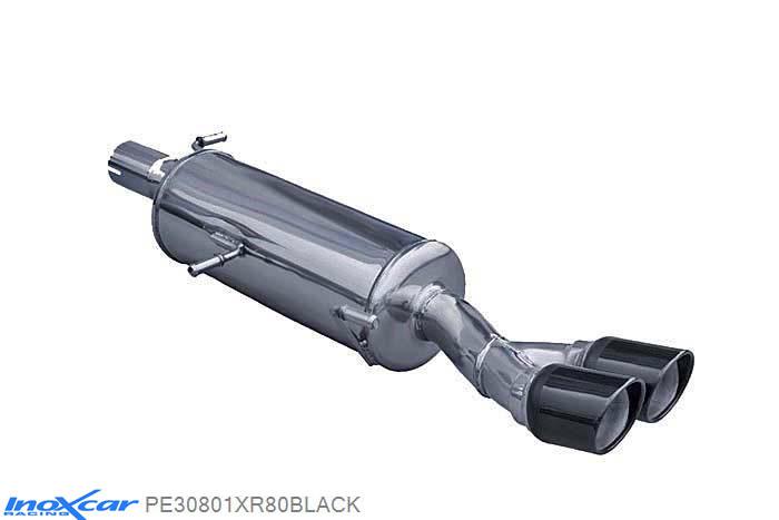 IX PE30801XR80BLACK, Peugeot 308 1.6 THP GTI (200PK), 2011-2013, Diameter 65mm, Inoxcar Rear silencer 2X80mm X-RACE BLACK EDITION Stainless steel, With E.E.C. homologation