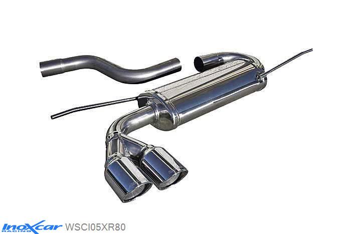 IX WSCI05XR80, VW Scirocco III 2.0 TDi (140PK) 2008-, Inoxcar Rear silencer 2X80mm X-RACE Stainless steel, With E.E.C. homologation