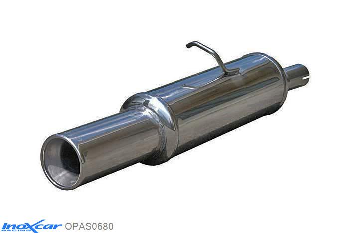 IX OPAS0680, Opel Astra F 1.6 (75PK) , 3 Ophangpunten, 1996-, Inoxcar Rear silencer 1X80mm Stainless steel, With E.E.C. homologation