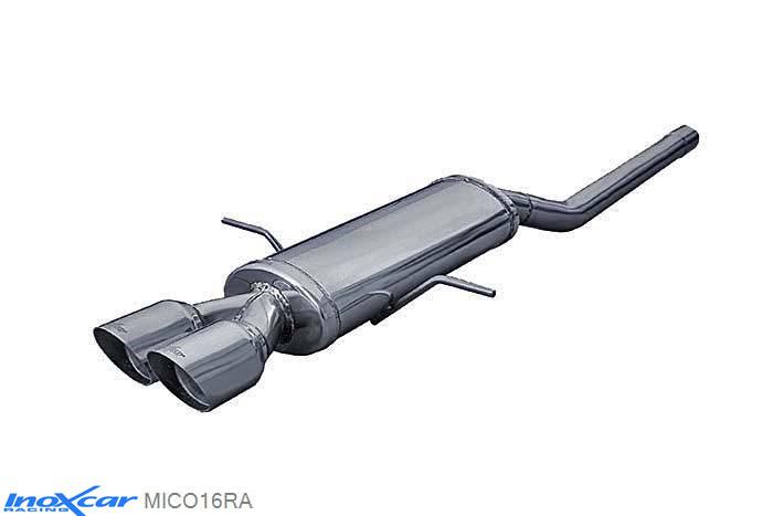 IX MICO16RA, Mini Mini (R56) 1.6 S (184PK) 2011, diameter 55mm, (Type R56), Inoxcar Rear silencer CEN 2X80mm RACING (diam. 63) Stainless steel, Without E.E.C. homologation