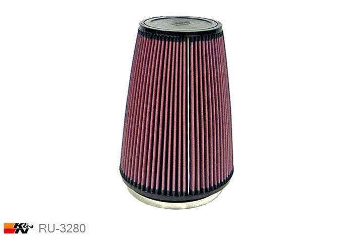 152mm aansluitdiameter, RU-3280, K&N Luchtfilter Universeel, Conisch, Lengte filter 254mm, Buitendiameter onder 191mm, Buitendiameter kap 127mm, Rubber kap, Lengte flens 25mm, 0 mm