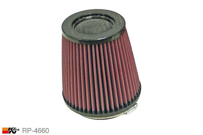 102mm aansluitdiameter, RP-4660, K&N Luchtfilter Universeel, Conisch, Lengte filter 140mm, Buitendiameter onder 137mm, Buitendiameter kap 102mm, Carbon-fiber kap, Lengte flens 16mm, 0 mm