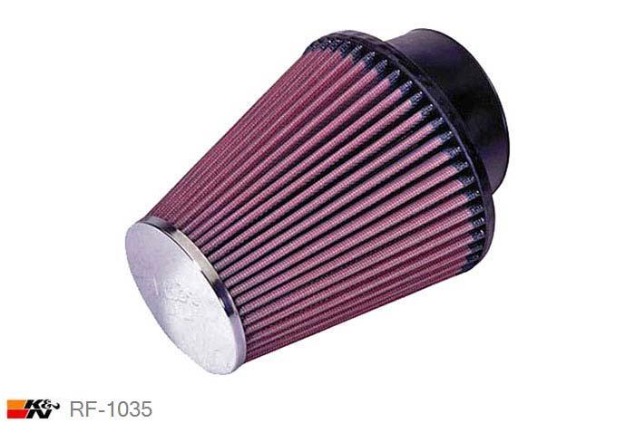 89mm aansluitdiameter, RF-1035, K&N Luchtfilter Universeel, Conisch, Lengte filter 152mm, Buitendiameter onder 146mm, Buitendiameter kap 89mm, Chroom kap, Lengte flens 44mm, 10 graden hoek, 0 mm
