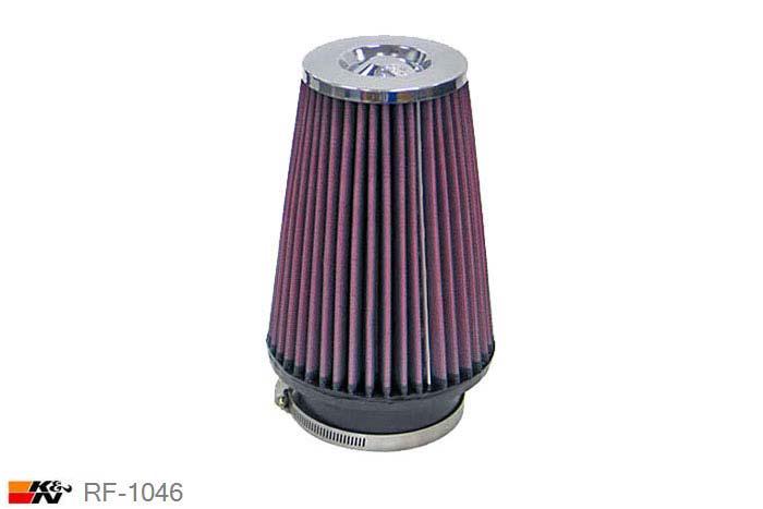 102mm aansluitdiameter, RF-1046, K&N Luchtfilter Universeel, Conisch, Lengte filter 203mm, Buitendiameter onder 152mm, Buitendiameter kap 102mm, Chroom kap, Lengte flens 44mm, 0 mm