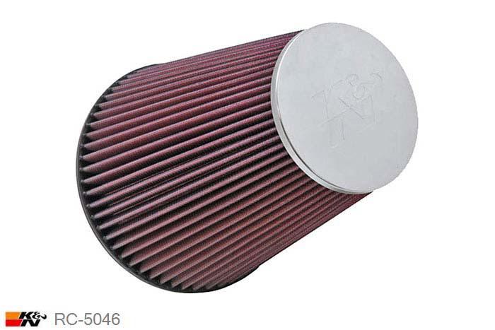 152mm aansluitdiameter, RC-5046, K&N Luchtfilter Universeel, Conisch, Lengte filter 229mm, Buitendiameter onder 191mm, Buitendiameter kap 114mm, Chroom kap, Lengte flens 16mm, 0 mm