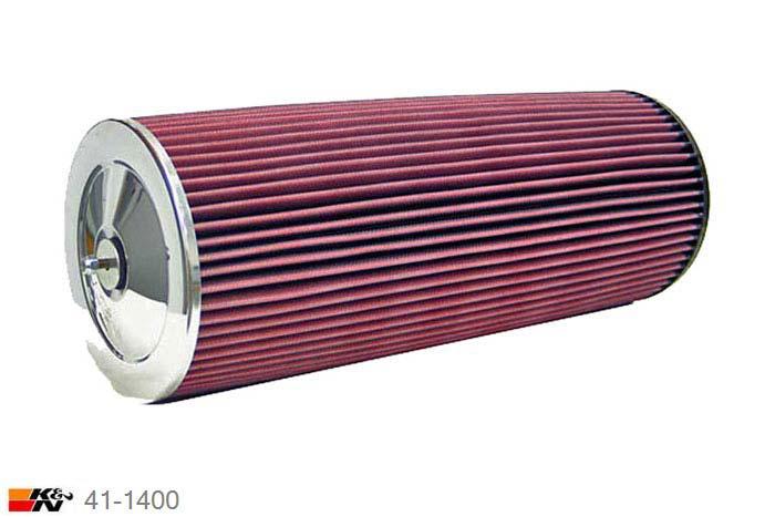102mm aansluitdiameter, 41-1400, K&N Luchtfilter Universeel, Cilindrisch, Lengte filter 457mm, Buitendiameter onder 178mm, Buitendiameter kap 178mm, Chroom kap, Lengte flens 16mm, 0 mm