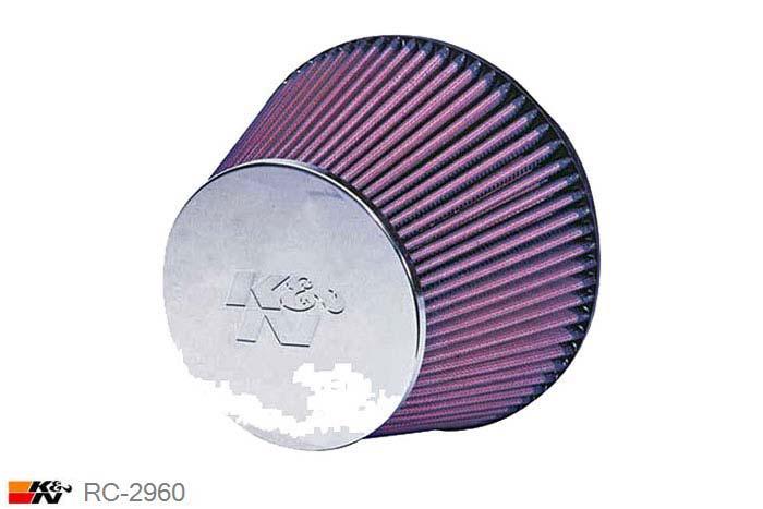 152mm aansluitdiameter, RC-2960, K&N Luchtfilter Universeel, Conisch, Lengte filter 127mm, Buitendiameter onder 191mm, Buitendiameter kap 127mm, Chroom kap, Lengte flens 25mm, 0 mm