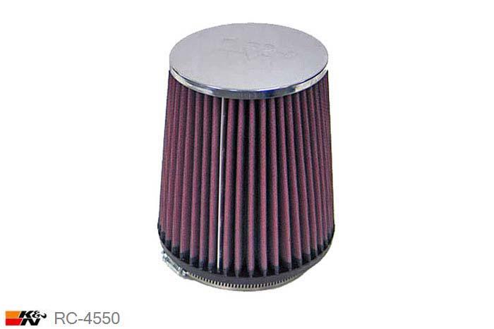102mm aansluitdiameter, RC-4550, K&N Luchtfilter Universeel, Conisch, Lengte filter 152mm, Buitendiameter onder 137mm, Buitendiameter kap 114mm, Chroom kap, Lengte flens 16mm, 0 mm