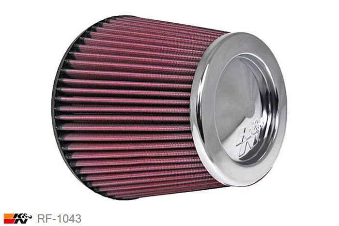 152mm aansluitdiameter, RF-1043, K&N Luchtfilter Universeel, Conisch, Lengte filter 152mm, Buitendiameter onder 191mm, Buitendiameter kap 127mm, Chroom kap, Lengte flens 16mm, 0 mm