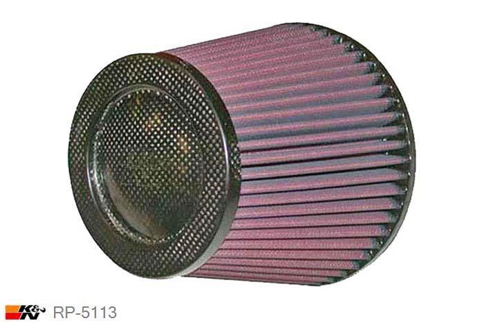 127mm aansluitdiameter, RP-5113, K&N Luchtfilter Universeel, Conisch, Lengte filter 140mm, Buitendiameter onder 165mm, Buitendiameter kap 114mm, Carbon-fiber kap, Lengte flens 25mm, 0 mm