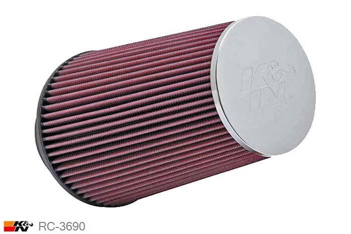 89mm aansluitdiameter, RC-3690, K&N Luchtfilter Universeel, Conisch, Lengte filter 229mm, Buitendiameter onder 152mm, Buitendiameter kap 114mm, Chroom kap, Lengte flens 44mm, 0 mm