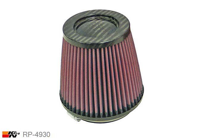 102mm aansluitdiameter, RP-4930, K&N Luchtfilter Universeel, Conisch, Lengte filter 129mm, Buitendiameter onder 137mm, Buitendiameter kap 102mm, Carbon-fiber kap, Lengte flens 16mm, 0 mm