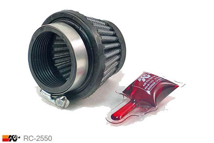 48mm aansluitdiameter, RC-2550, K&N Luchtfilter Universeel, Conisch, Lengte filter 51mm, Buitendiameter onder 76mm, Buitendiameter kap 51mm, Chroom kap, Lengte flens 16mm, 0 mm