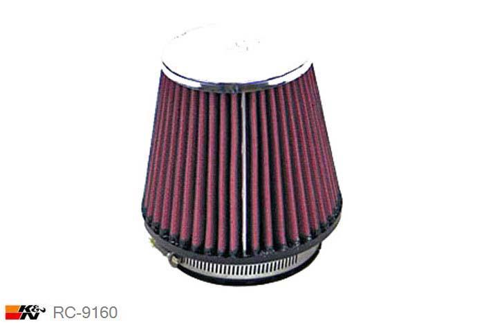 79mm aansluitdiameter, RC-9160, K&N Luchtfilter Universeel, Conisch, Lengte filter 111mm, Buitendiameter onder 125mm, Buitendiameter kap 89mm, Chroom kap, Lengte flens 19mm, 0 mm