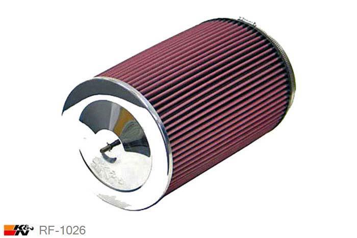 152mm aansluitdiameter, RF-1026, K&N Luchtfilter Universeel, Conisch, Lengte filter 279mm, Buitendiameter onder 191mm, Buitendiameter kap 178mm, Chroom kap, Lengte flens 25mm, 0 mm