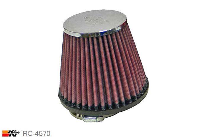 73mm aansluitdiameter, RC-4570, K&N Luchtfilter Universeel, Conisch, Lengte filter 113mm, Buitendiameter onder 132mm, Buitendiameter kap 89mm, Chroom kap, Lengte flens 19mm, 12 mm