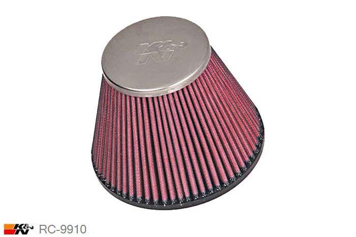 80mm aansluitdiameter, RC-9910, K&N Luchtfilter Universeel, Conisch, Lengte filter 115mm, Buitendiameter onder 147mm, Buitendiameter kap 89mm, Chroom kap, Lengte flens 19mm, 0 mm