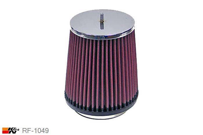 102mm aansluitdiameter, RF-1049, K&N Luchtfilter Universeel, Conisch, Lengte filter 152mm, Buitendiameter onder 137mm, Buitendiameter kap 114mm, Chroom kap, Lengte flens 16mm, 0 mm