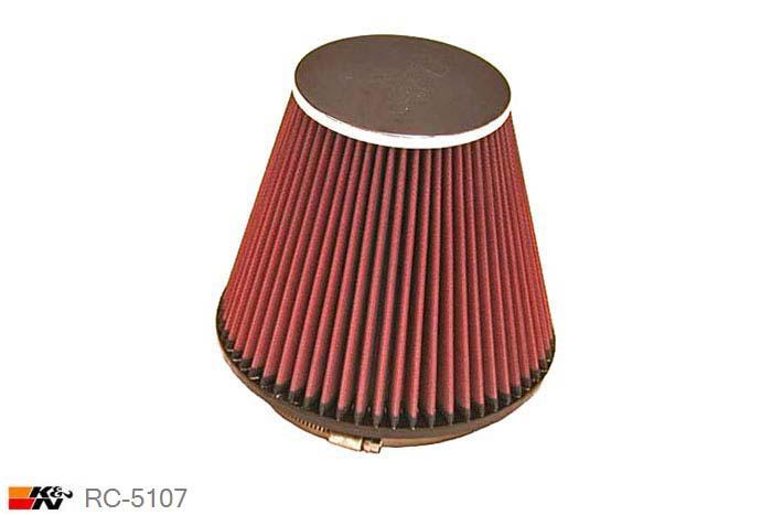 152mm aansluitdiameter, RC-5107, K&N Luchtfilter Universeel, Conisch, Lengte filter 165mm, Buitendiameter onder 191mm, Buitendiameter kap 114mm, Chroom kap, Lengte flens 16mm, 0 mm