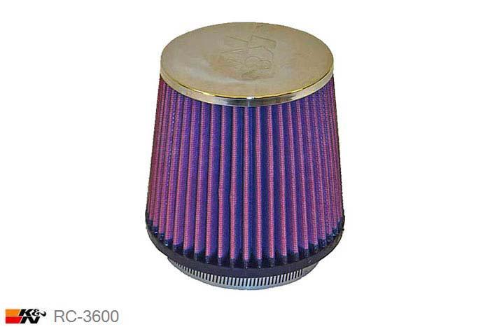 102mm aansluitdiameter, RC-3600, K&N Luchtfilter Universeel, Conisch, Lengte filter 127mm, Buitendiameter onder 137mm, Buitendiameter kap 114mm, Chroom kap, Lengte flens 16mm, 0 mm