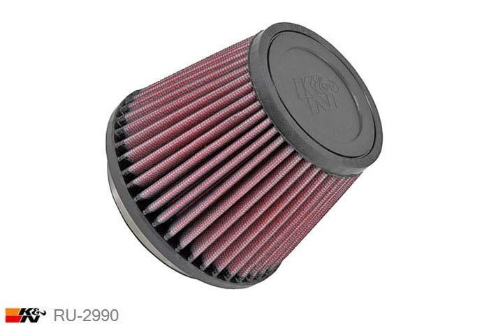 89mm aansluitdiameter, RU-2990, K&N Luchtfilter Universeel, Conisch, Lengte filter 102mm, Buitendiameter onder 127mm, Buitendiameter kap 89mm, Rubber kap, Lengte flens 16mm, 0 mm