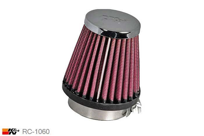 49mm aansluitdiameter, RC-1060, K&N Luchtfilter Universeel, Conisch, Lengte filter 76mm, Buitendiameter onder 76mm, Buitendiameter kap 51mm, Chroom kap, Lengte flens 16mm, 0 mm