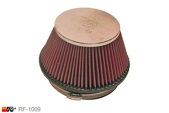 152mm aansluitdiameter, RF-1009, K&N Luchtfilter Universeel, Conisch, Lengte filter 102mm, Buitendiameter onder 191mm, Buitendiameter kap 127mm, Chroom kap, Lengte flens 25mm, 0 mm