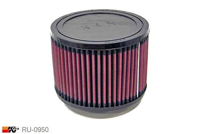 70mm aansluitdiameter, RU-0950, K&N Luchtfilter Universeel, Cilindrisch, Lengte filter 102mm, Buitendiameter onder 140mm, Buitendiameter kap 140mm, Rubber kap, Lengte flens 16mm, 11 mm